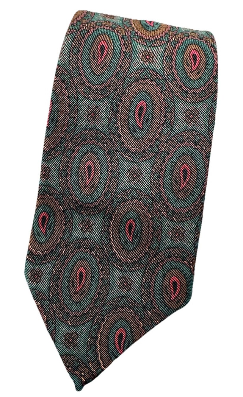 Lanvin Paris Green & Brown Medallion Silk-Wool Tie – Ornate Paisley Motif Canada